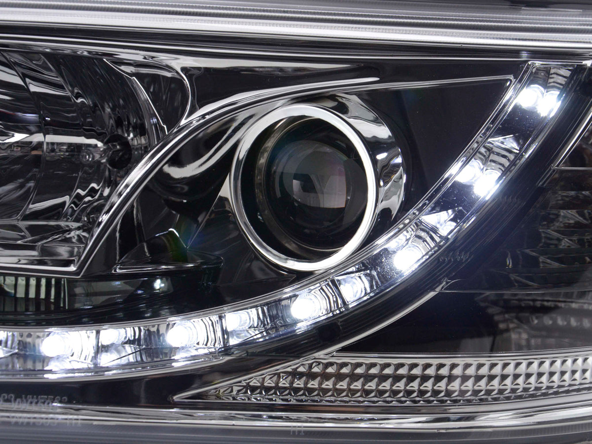 Scheinwerfer Set Daylight LED Tagfahrlicht VW Bus T5 03-09 chrom Scheinwerfer Set Daylight LED Tagfahrlicht VW Bus T5 03-09 chrom